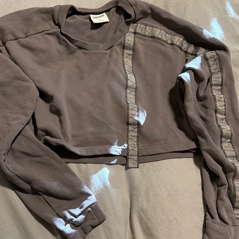 Gymshark Cropped Sweatshirt in Taupe Brown with Tape Detail
